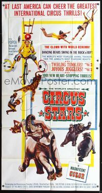 3k365 CIRCUS STARS 3sheet '60 cool Russian traveling circus artwork with bears, tiger & elephant!