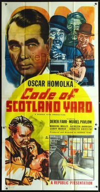 3k367 CODE OF SCOTLAND YARD style A 3sheet '48 close up image of English detective Oscar Homolka!