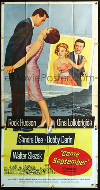 3k370 COME SEPTEMBER three-sheet '61 Sandra Dee, sexy Gina Lollobrigida, Rock Hudson, Bobby Darin