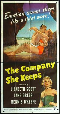 3k371 COMPANY SHE KEEPS three-sheet '51 artwork of sexy bad girls Lizabeth Scott & Jane Greer!