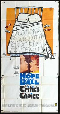 3k378 CRITIC'S CHOICE three-sheet '63 close up of Bob Hope about to kiss smiling Lucille Ball!