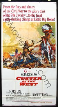 3k381 CUSTER OF THE WEST 3sheet '68 art of Robert Shaw vs Indians at the Battle of Little Big Horn!