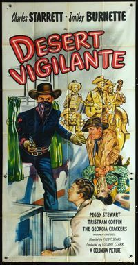3k388 DESERT VIGILANTE 3sheet '49 art of Charles Starrett as the Durango Kid & Smiley Burnette!