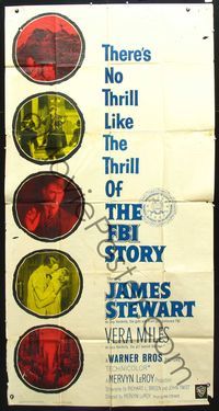 3k405 FBI STORY three-sheet movie poster '59 great images of detective Jimmy Stewart & Vera Miles!