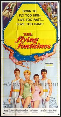 3k412 FLYING FONTAINES three-sheet poster '59 Michael Callan, art of the circus trapeze family!