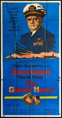 3k421 GALLANT HOURS three-sheet '60 art of James Cagney as Navy Admiral Bull Halsey in uniform!