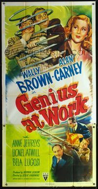 3k422 GENIUS AT WORK style A 3sh '46 great art of nutty sleuths Brown & Carney + scary Bela Lugosi!