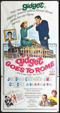 3k425 GIDGET GOES TO ROME three-sheet poster '63 James Darren & Cindy Carol by Italy's Colisseum!