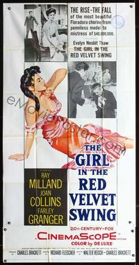 3k427 GIRL IN THE RED VELVET SWING 3sh '55 art of half-dressed Joan Collins as Evelyn Nesbitt Thaw!