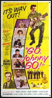 3k428 GO JOHNNY GO three-sheet '59 Chuck Berry, Alan Freed, you know, like I mean - it's way out!