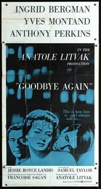 3k433 GOODBYE AGAIN three-sheet poster '61 art of Ingrid Bergman, Yves Montand & Anthony Perkins!