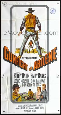 3k439 GUNFIGHT IN ABILENE three-sheet movie poster '67 art of cowboy Bobby Darin in a showdown!