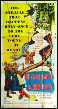 3k442 HANSEL & GRETEL style A 3sheet '54 classic fantasy tale acted out by cool Kinemin puppets!