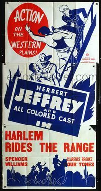 3k444 HARLEM RIDES THE RANGE three-sheet movie poster R40s black cowboy Herbert Jeffrey!