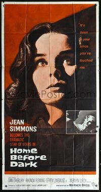 3k453 HOME BEFORE DARK 3sheet '58 pretty untouched Jean Simmons is a wife on the rim of insanity!