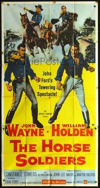 3k457 HORSE SOLDIERS three-sheet '59 art of cavalry men John Wayne & William Holden, John Ford