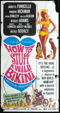 3k460 HOW TO STUFF A WILD BIKINI 3sh '65 Annette Funicello, Buster Keaton, motorcycle & bikini art!