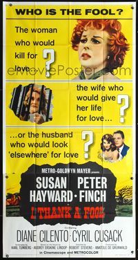 3k463 I THANK A FOOL three-sheet movie poster '62 Susan Hayward would kill for love, Peter Finch