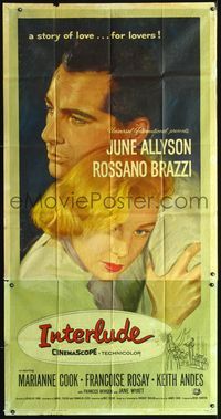 3k467 INTERLUDE 3sh '57 Douglas Sirk, James M. Cain, art of Rossano Brazzi embracing June Allyson!
