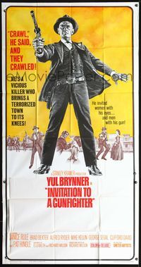 3k469 INVITATION TO A GUNFIGHTER 3sheet '64 vicious killer Yul Brynner brings a town to its knees!