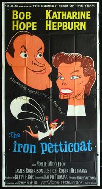 3k471 IRON PETTICOAT three-sheet poster '56 great artwork of hilarious Bob Hope & Katharine Hepburn!