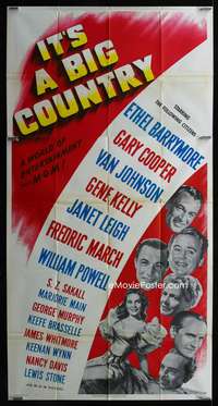 3k475 IT'S A BIG COUNTRY three-sheet '51 Gary Cooper, Janet Leigh, Gene Kelly & other major stars!