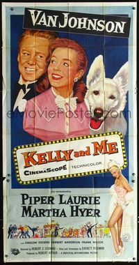 3k480 KELLY & ME 3sh '57 art of Van Johnson, Piper Laurie, sexy Martha Hyer & dog by Reynold Brown!