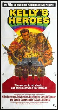 3k481 KELLY'S HEROES 3sheet '70 Clint Eastwood, Telly Savalas, Don Rickles, Donald Sutherland, WWII!