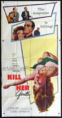 3k484 KILL HER GENTLY 3sheet '58 English noir, cool image of victim, the suspense is killing!