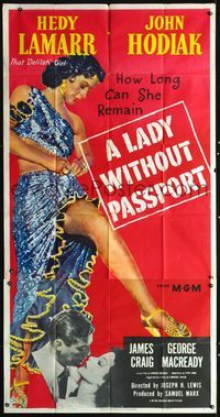3k490 LADY WITHOUT PASSPORT 3sheet '50 sexiest full-length barely-clad Hedy Lamarr as a harem girl!