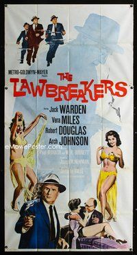 3k493 LAWBREAKERS 3sheet '60 Jack Warden, sexy half-dressed harem girls, striking manhunt image!