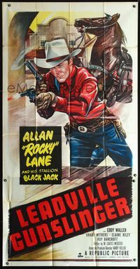 3k496 LEADVILLE GUNSLINGER 3sheet '52 cool artwork of cowboy Allan Rocky Lane shooting two guns!