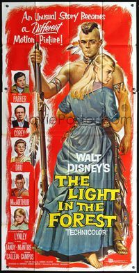 3k499 LIGHT IN THE FOREST 3sheet '58 Disney, full-length art of Native American James MacArthur!