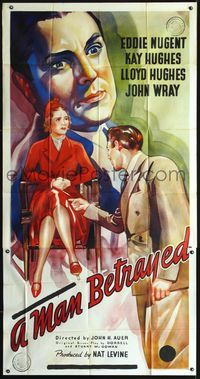 3k514 MAN BETRAYED three-sheet '37 Eddie Nugent was sentenced to the electric chair, cool art!