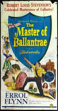 3k520 MASTER OF BALLANTRAE 3sheet '53 Errol Flynn, Scotland, from Robert Louis Stevenson story!