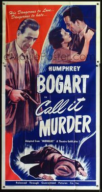 3k522 MIDNIGHT style A 3sh R47 great full-length image of Humphrey Bogart with gun, Call It Murder!