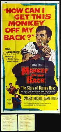 3k527 MONKEY ON MY BACK 3sheet '57 Cameron Mitchell chooses a woman over dope and kicks the habit!