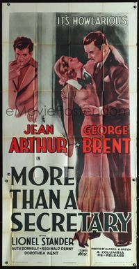 3k528 MORE THAN A SECRETARY 3sheet R47 great full-length art of George Brent romancing Jean Arthur!