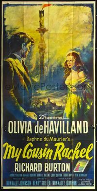 3k531 MY COUSIN RACHEL three-sheet '53 artwork of pretty Olivia de Havilland & Richard Burton!
