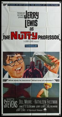 3k541 NUTTY PROFESSOR three-sheet movie poster '63 wacky scientist Jerry Lewis, sexy Stella Stevens!