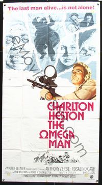 3k543 OMEGA MAN three-sheet poster '71 Charlton Heston is the last man alive, and he's not alone!