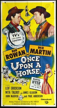3k545 ONCE UPON A HORSE 3sheet '58 great image of TV's Rowan & Martin pointing guns at each other!