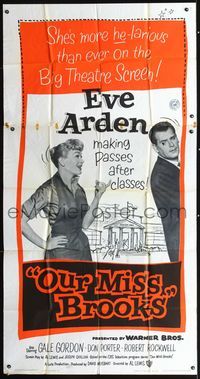 3k548 OUR MISS BROOKS three-sheet '56 school teacher Eve Arden is making passes after classes!