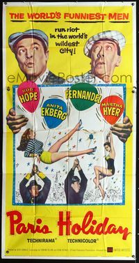 3k553 PARIS HOLIDAY three-sheet poster '58 Bob Hope, Fernandel, sexy Anita Ekberg & Martha Hyer!