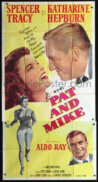 3k555 PAT & MIKE three-sheet '52 not much meat on Katharine Hepburn but what there is, is choice!
