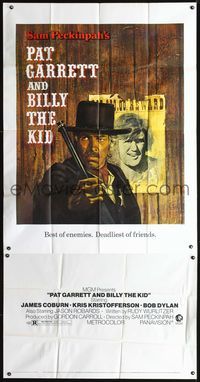 3k556 PAT GARRETT & BILLY THE KID 3sheet '73 Sam Peckinpah, Bob Dylan, James Coburn, Lesset art!