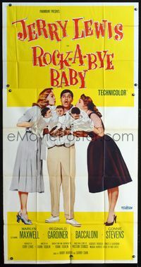 3k580 ROCK-A-BYE BABY 3sheet '58 Jerry Lewis with Marilyn Maxwell, Connie Stevens, and triplets!
