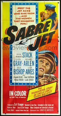 3k589 SABRE JET three-sheet poster '53 cool image of Korean War jet ace fighter pilot Robert Stack!