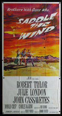 3k592 SADDLE THE WIND 3sheet '57 artwork of John Cassavetes, Robert Taylor & Julie London in desert!