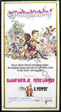 3k594 SALT & PEPPER three-sheet '68 great artwork of Sammy Davis & Peter Lawford by Jack Davis!